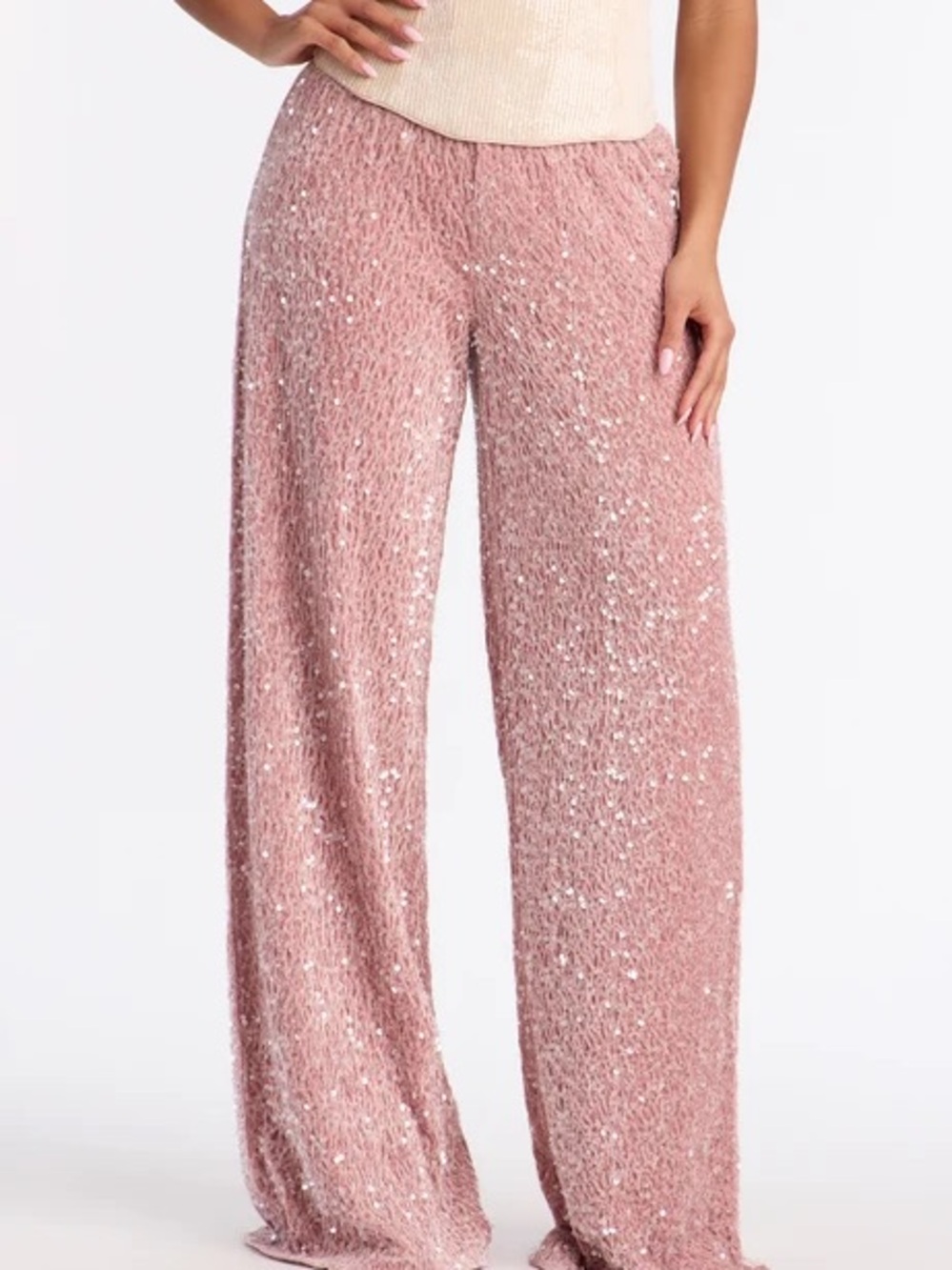 Sequin Wide-Leg Pink Women's Pants